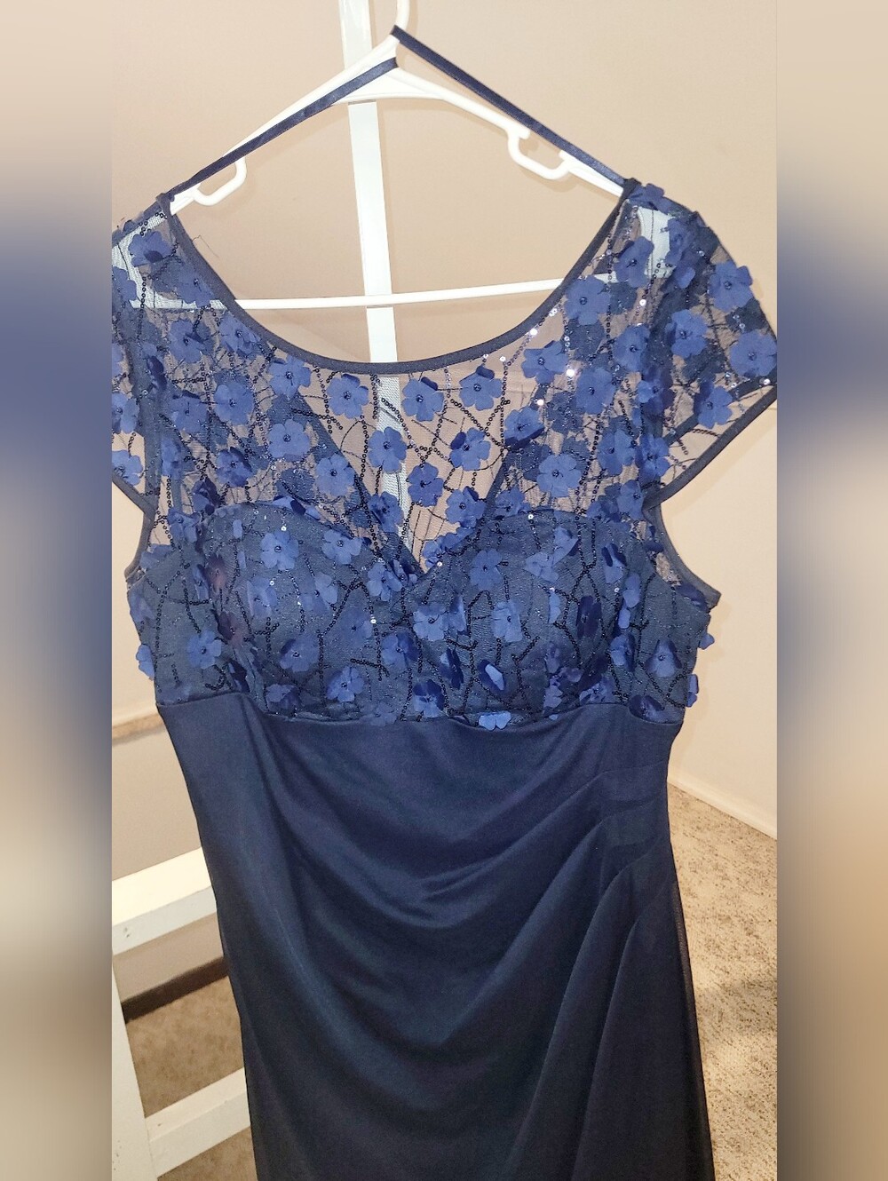 Xscape Navy Blue Embellished Evening Gown - Picture 2 of 5